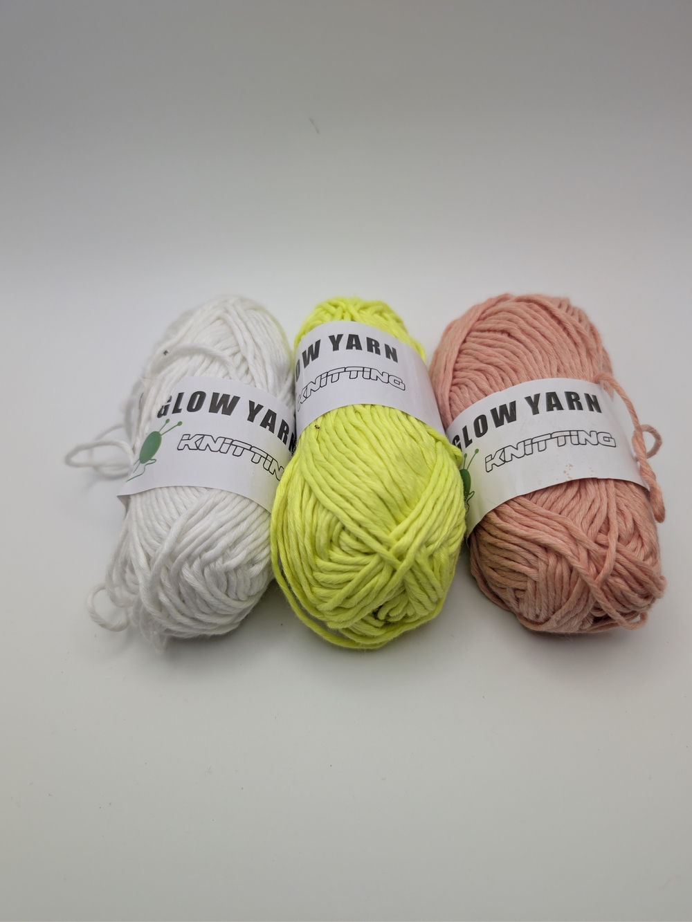 3x Glow Yarn Glow in The Dark Knitting Scrubby Yarn Yellow White Pink